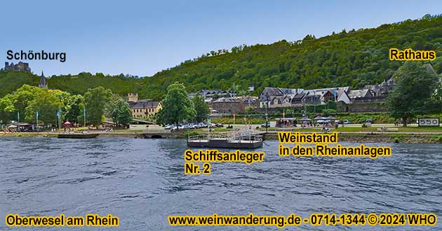 Pop-up Weinstand Oberwesel  Weinprobierstand in den Rheinanlagen am Rheinufer neben dem Schiffsanleger Nr. 2